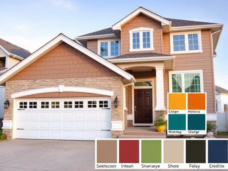 Beautiful home exterior showing various garage door color options and architectural styles